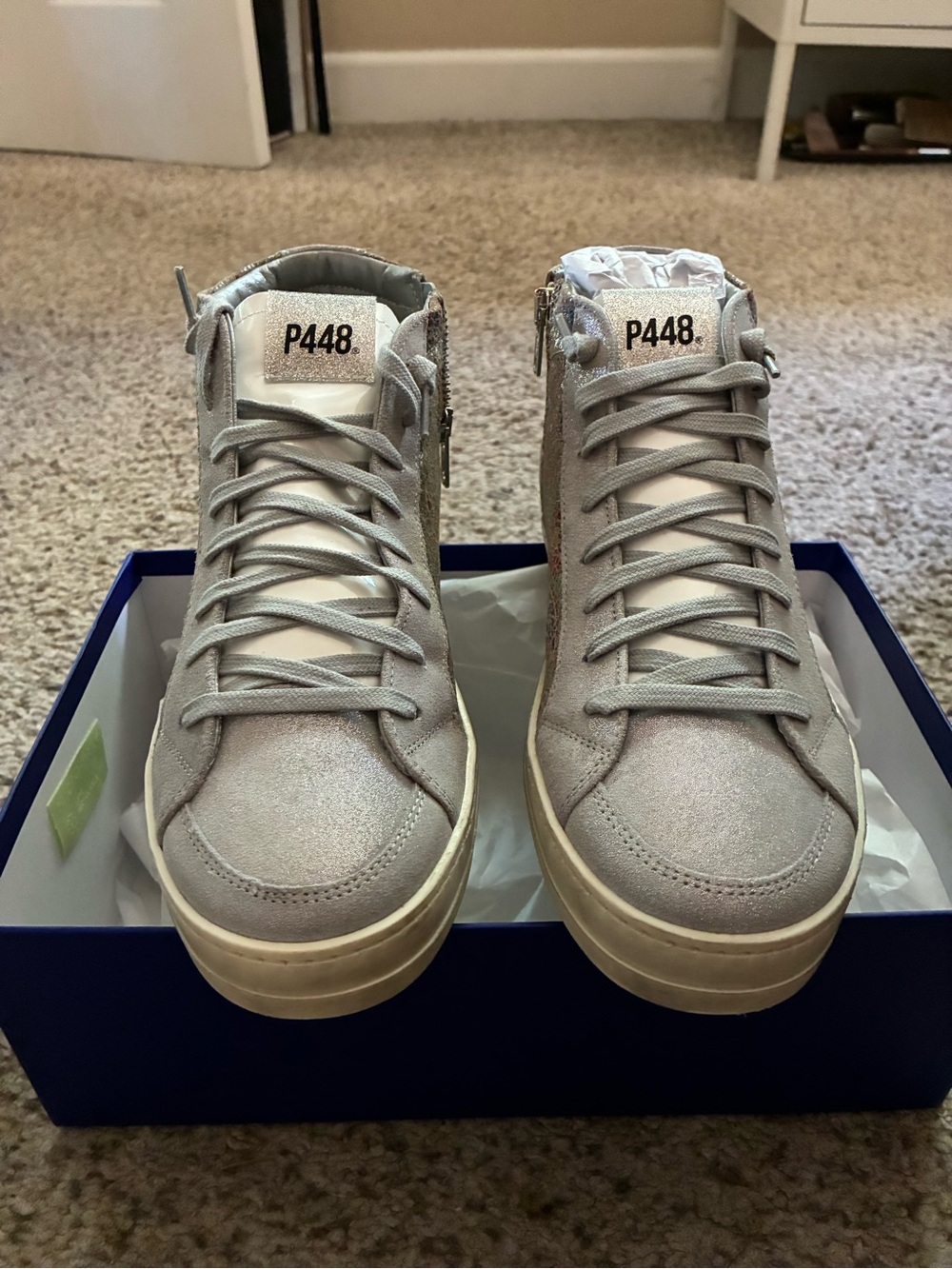 P448 Women's Silver-Accent Light Gray High-Top Sneakers